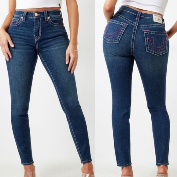 True Religion Denim - True Religion NWT Halle High Rise Super Skinny Pink Stitch Size 29